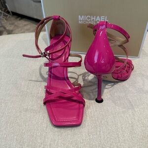 MICHAEL Michael Kors size 9.5 Imani Cerise Strappy Leather Pink Pumps NEW $169